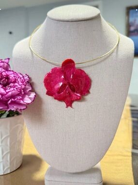 Handcrafted Pink Orchid Pendant Choker Necklace